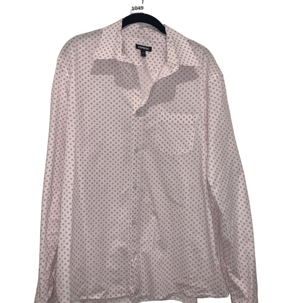 Express, Men's Pink Polka Dot Dress Shirt, Long Sleeve, LG